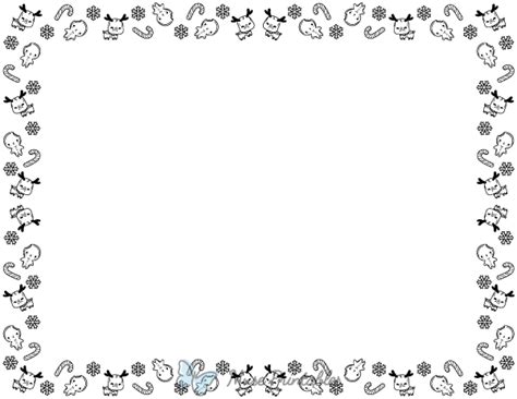 Printable Landscape Black And White Kawaii Christmas Page Border