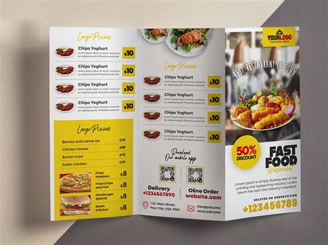 Tri Fold Restaurant Food Menu Template Free Psd