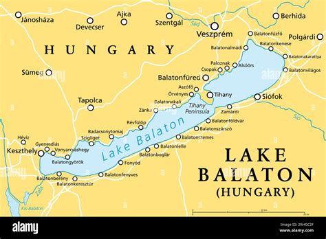 Lake Balaton, political map. Freshwater rift lake in the Transdanubian ...