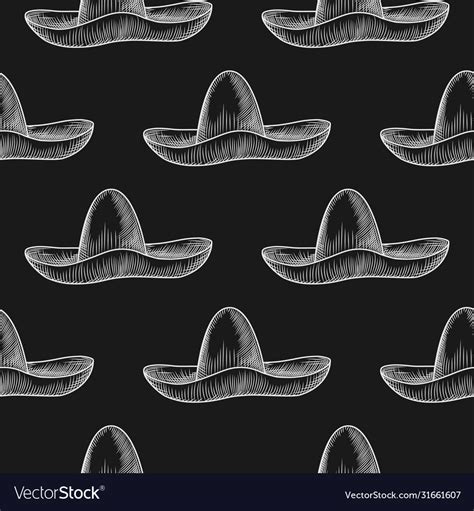 Hand drawn sombrero hat seamless pattern Vector Image