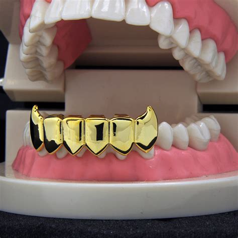 14k Gold Plated Fang Grillz Solid Lower Bottom Set – FANATICS365