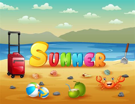 Cartoon illustration of Summer vacation beach background 10574549 ...