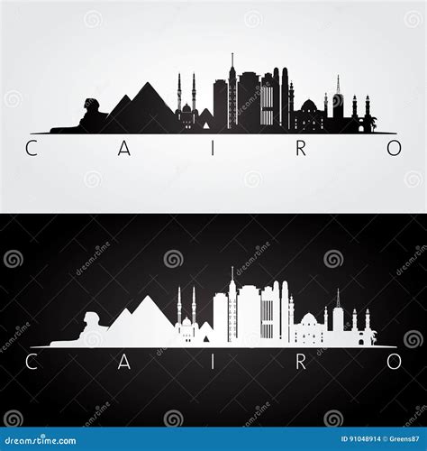 Cairo Skyline And Landmarks Silhouette Vector Illustration ...