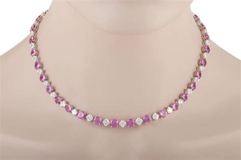 Alternating Purple-Pink Sapphire and Diamond Line Necklace in Platinum ...