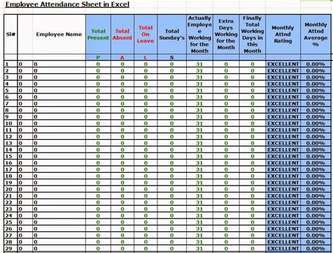 Employee Attendance Sheet in Excel Free Download