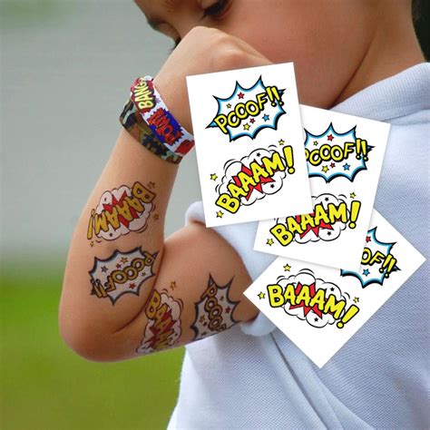 Comics temporary tattoos. Set of 3 superhero tattoos Baaam | Etsy