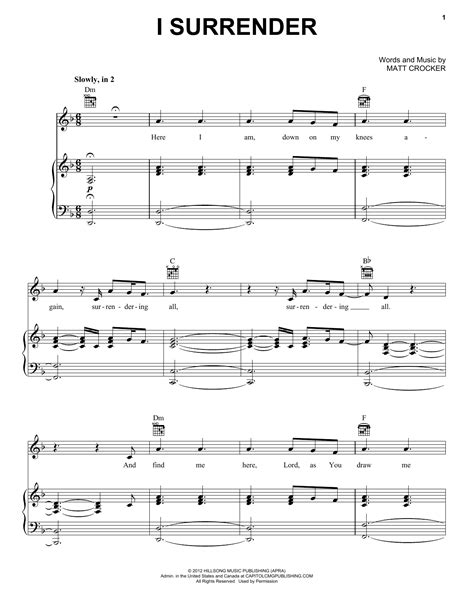 Hillsong Live "I Surrender" Sheet Music Notes | Download Printable PDF ...