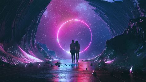 Couple Wallpaper 4K, Neon, Destiny, Dream, Rocks