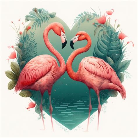 Premium Photo | Illustration flamingo in heart shape in pond in love ...