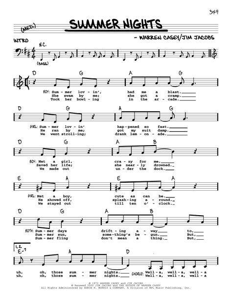 Summer Nights by Warren Casey Sheet Music for Real Book – Melody ...