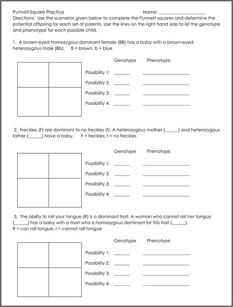 Punnett Squares Worksheets