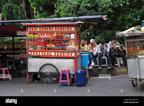 jakarta, indonesia - 2019.12.19: foodstall (street restaurant / kaki ...