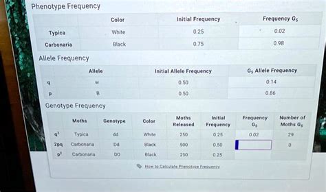 phenotype frequency color initial frequency frequency g5 typica white ...