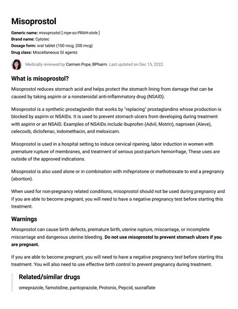 SOLUTION: Misoprostol uses dosage side effects warnings drugs - Studypool