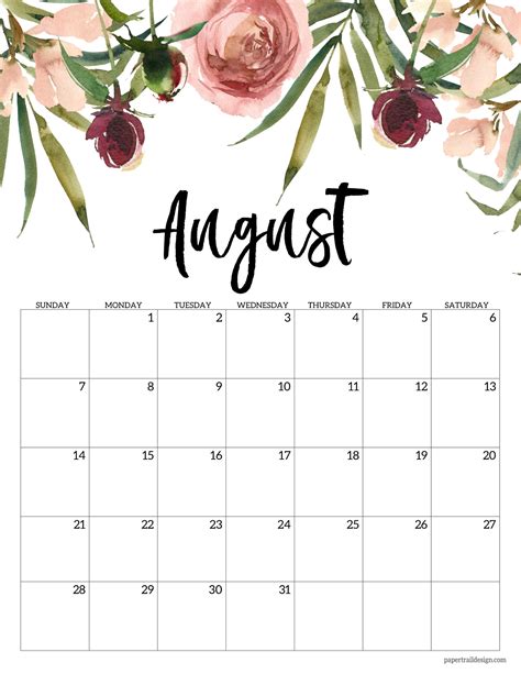 August Calendar 2022 Printable