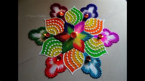 Very easy, colorful and unique rangoli for diwali | Beautiful flower ...