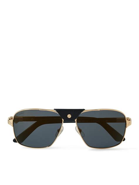 Cartier Eyewear - Aviator-Style Leather-Trimmed Gold-Tone and Acetate ...