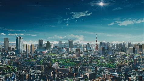 Online crop | HD wallpaper: anime, landscape, urban, sky, clouds, city ...