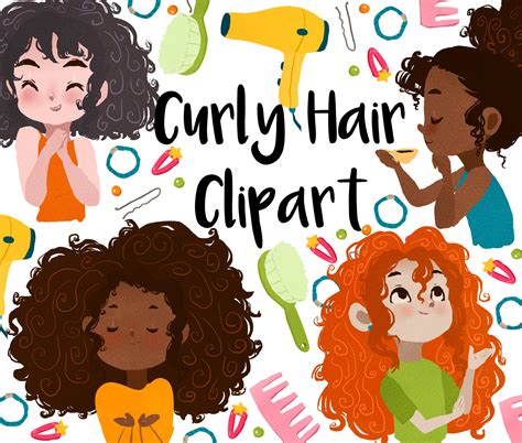 Curly hair girl clipart hair Clip art hair accessories | Etsy