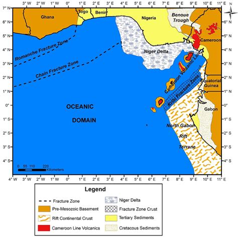 Map showing major geological structures of the Gulf of Guinea region ...