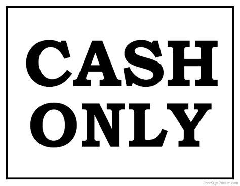 Cash Only Sign Printable