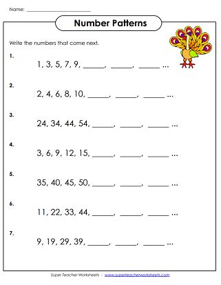 Number Patterns Worksheets For Grade 1