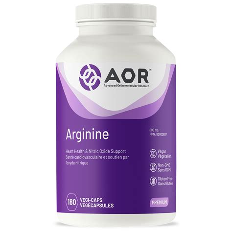 Arginine 600 mg, 180 veggie caps (AOR) - Gaudaur Natural Foods ...