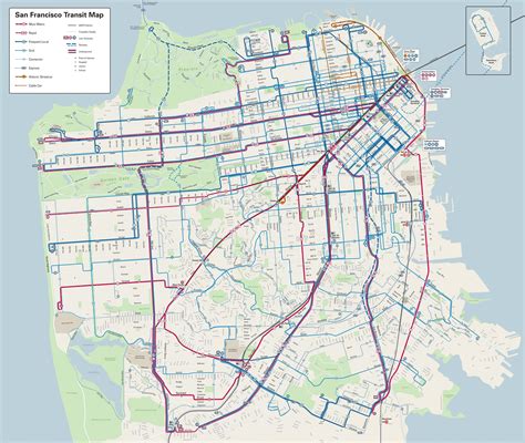 San Francisco bus map - San Francisco bus lines map (California - USA)