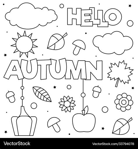 hello autumn coloring page Hello autumn coloring page black and white ...