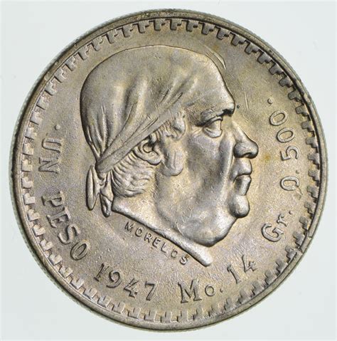 SILVER - 1947 Mexico 1 Peso - World Silver Coin 14.0 Grams | Property Room