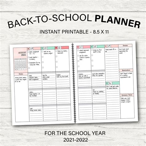 School Planner 2021-2022 Student Planner Printable Planner | Etsy