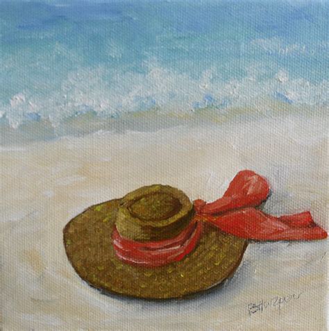 Beach Hat in the Sand Painting by Barbara Harper - Fine Art America