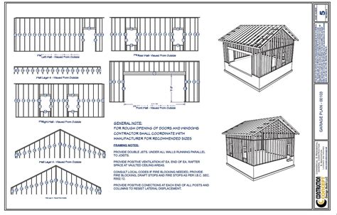 Two Car Garage Plans 24' x 24' Blueprints Vaulted Ceiling ...