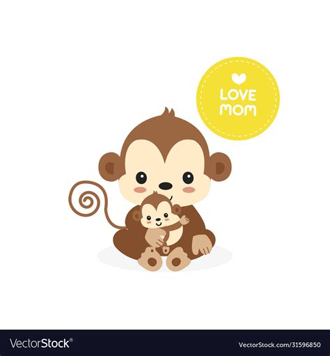 Mom and baby monkey cartoon Royalty Free Vector Image