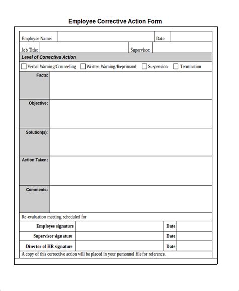 Employee Corrective Action Form Template