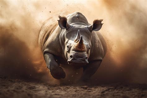 White rhinoceros running in dust with . 24769357 Stock Photo at Vecteezy