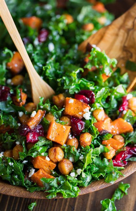 Roasted Butternut Squash Kale Salad with Chickpeas and Cranberries