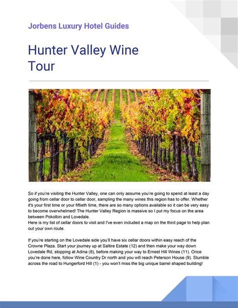 Hunter Valley Winery Tour - Jorbens Luxury Hotel Guides