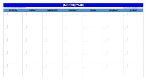 Large Empty Monthly Calendar Monday Start - Template Calendar Design