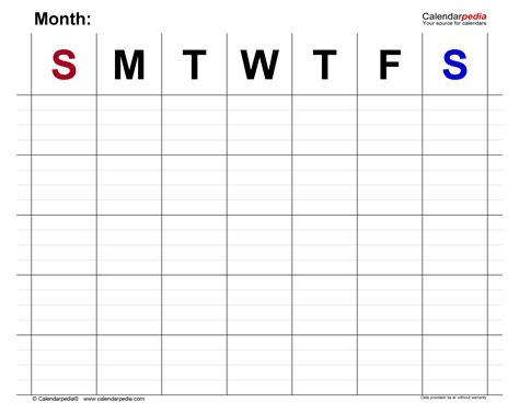 Monthly Calendar Template Printable - Printable Template Calendar