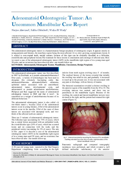 (PDF) Adenomatoid Odontogenic Tumor in Mandible: A Case Study