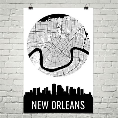 New Orleans Skyline Silhouette Art Prints – Modern Map Art