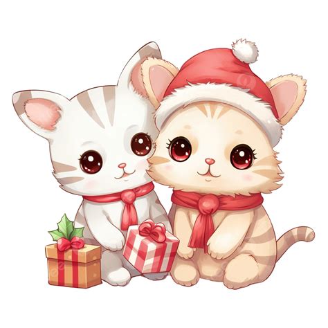 Cartoon Cute Christmas Cat And Rabbit Playing Christmas Dolls ...