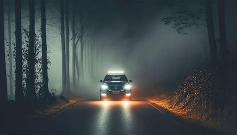 Free Photo | The car is driving on the road at night in the forest