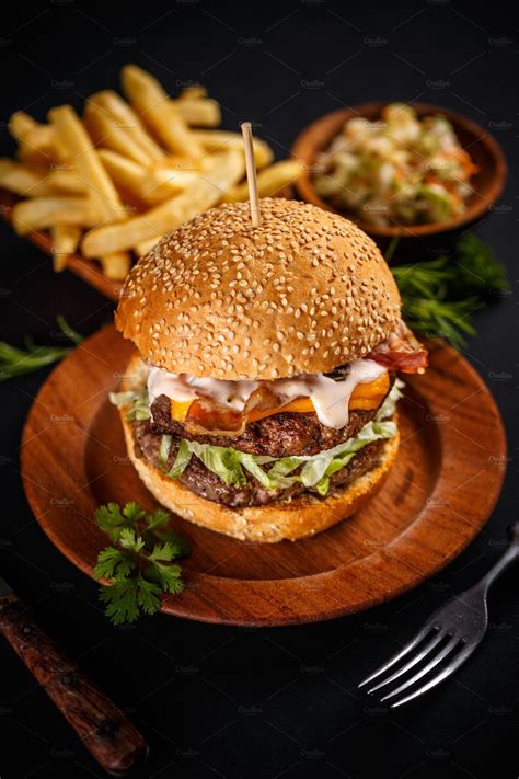 Tasty burger with french fries | Delicious burgers, Food photography ...