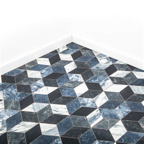 Ocean Blue Geometric Vinyl Flooring Roll 2m & 4m Width