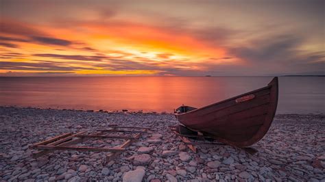 Lake Boat Ocean Nature 4K Wallpaper