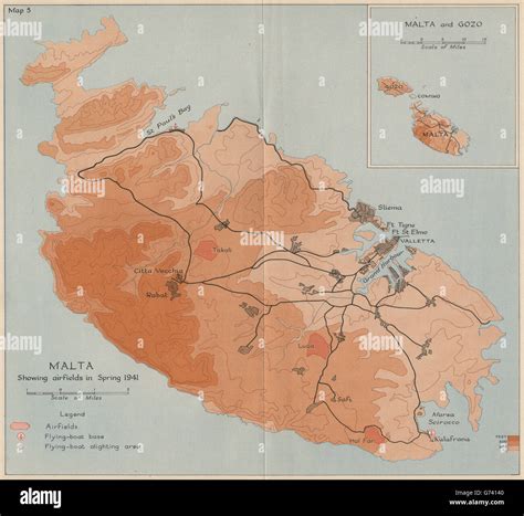 SIEGE OF MALTA. Malta showing airfields in spring 1941. World War 2 ...