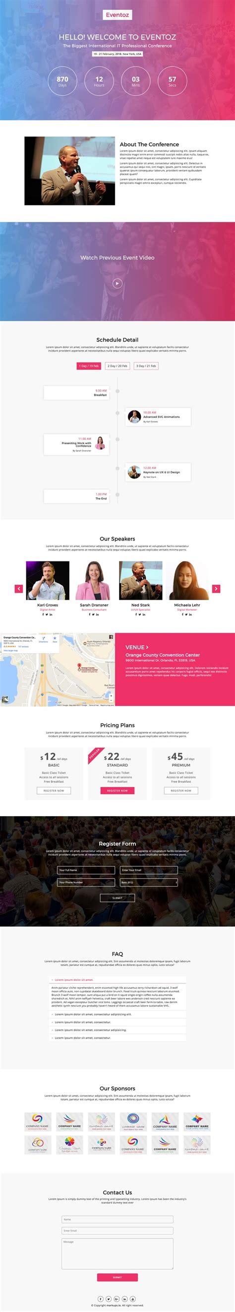 ‘Eventoz’ is a FREE One Page Event HTML template by MarkUps.io ...