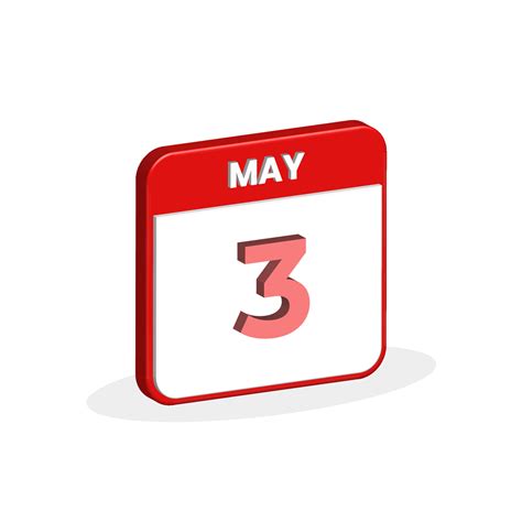 3rd May calendar 3D icon. 3D May 3 calendar Date, Month icon vector ...